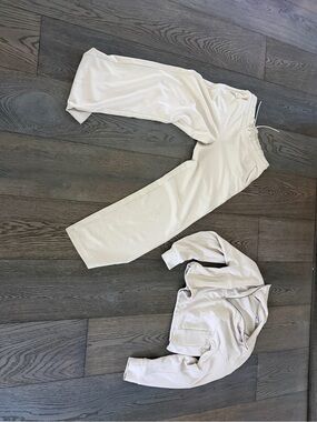 Athleta Cream Track Pants and Zip Hoodie Set
